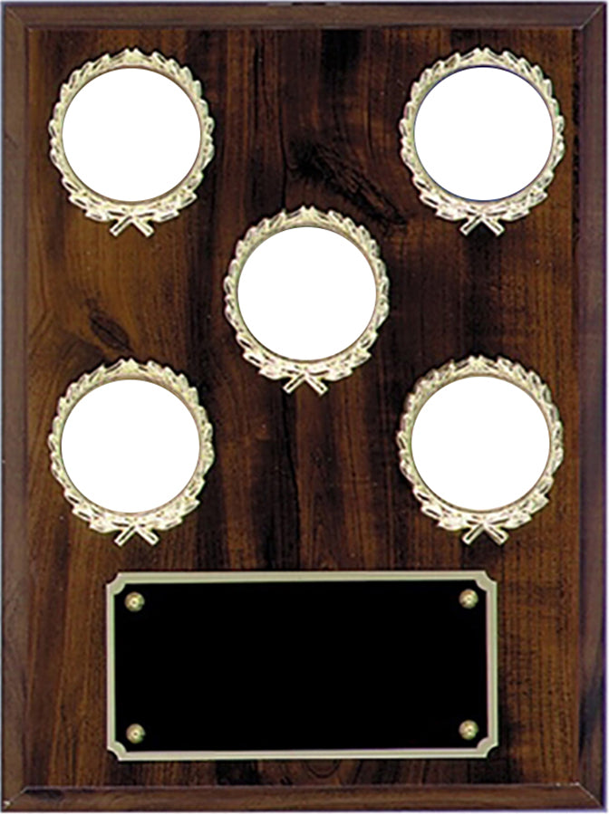 Simulated Walnut Plaque with 5 Wreaths