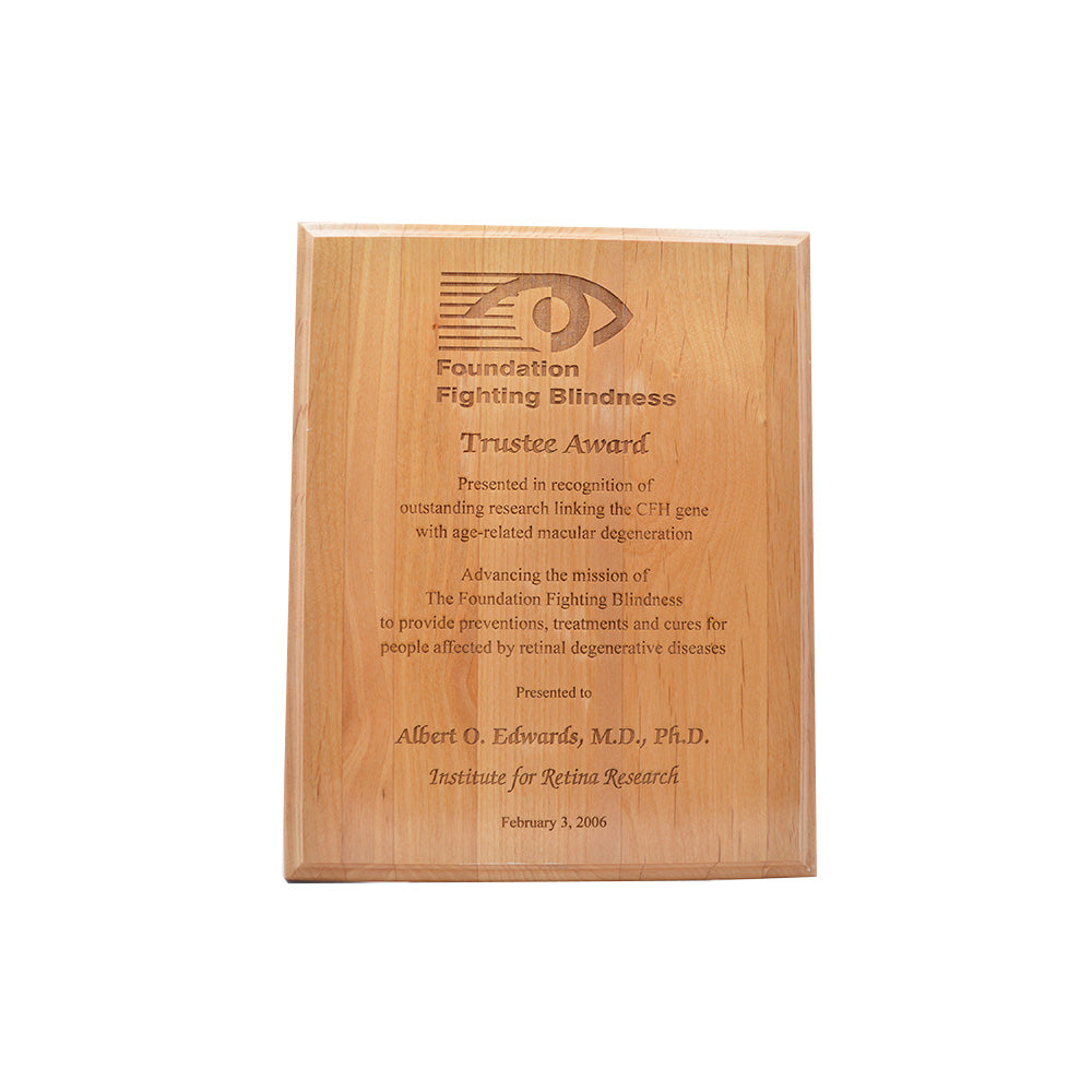 Natural finished cherry plaque with laser engraving