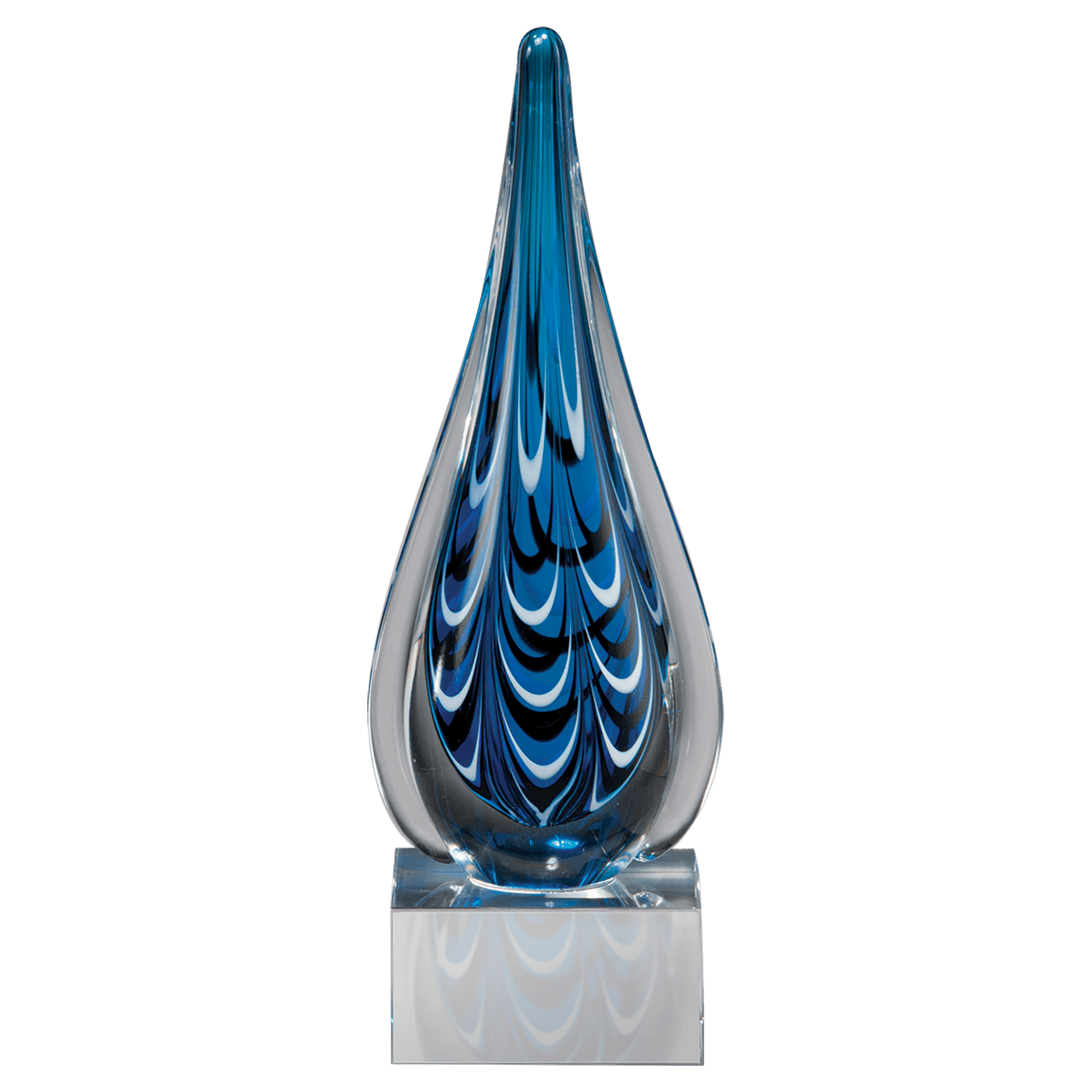 10" Blue and Black Teardrop Art Glass