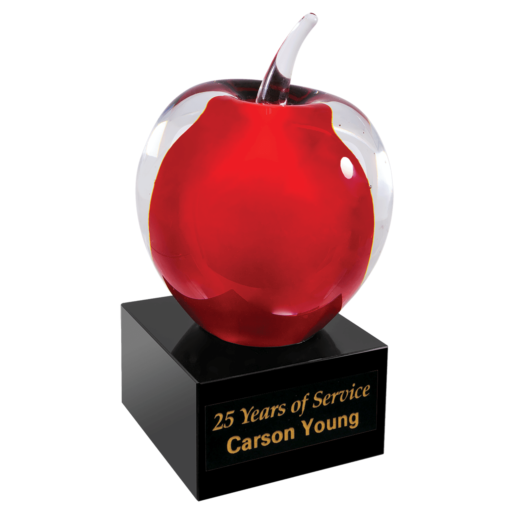 5.75" Red and Clear Glass Apple with Black Base