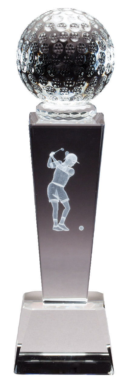 Crystal w/ Lasered Female Golfer Inside 8.75"