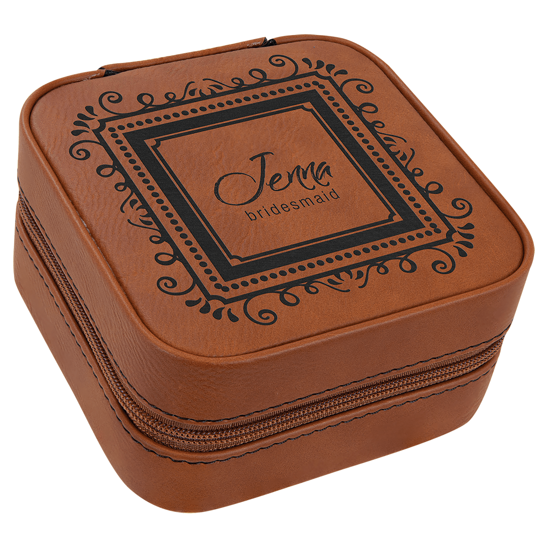 4" X 4" Laserable Leatherette Travel Jewelry Box with Tan Lining