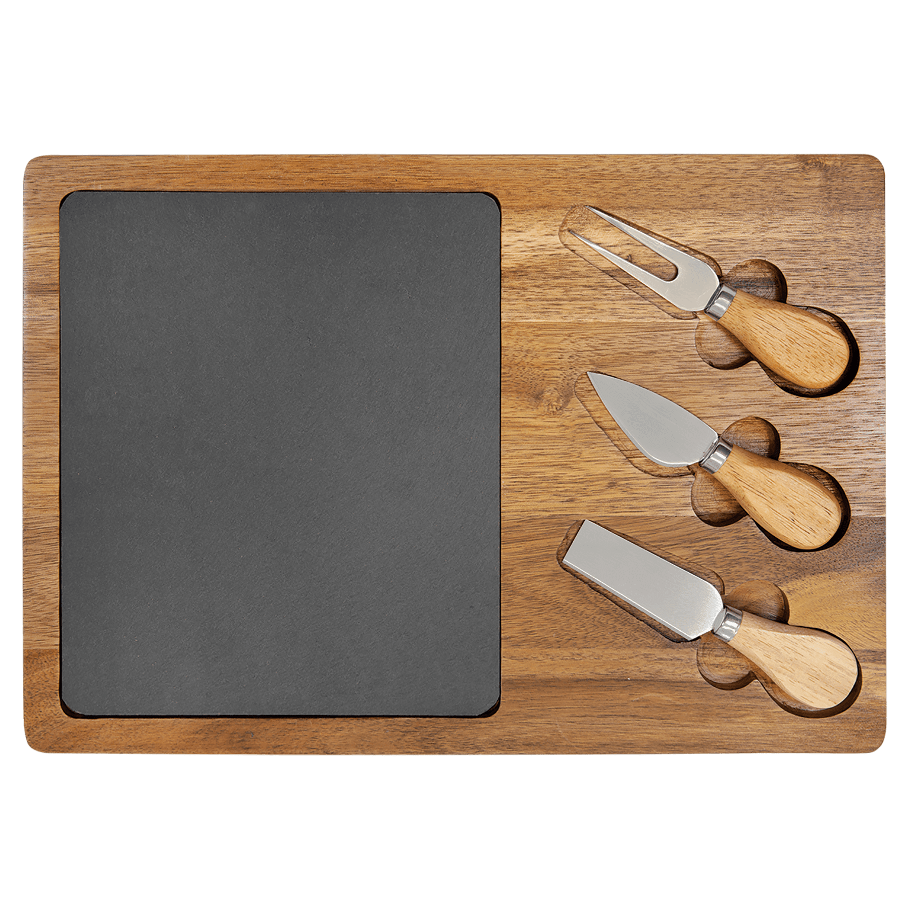 Acacia Wood/Slate Rectangle Cheese Set with Three Cheese Tools