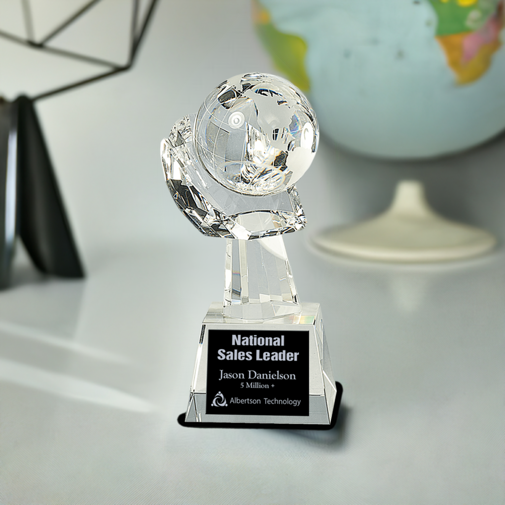 8" Clear Crystal Globe in Hand